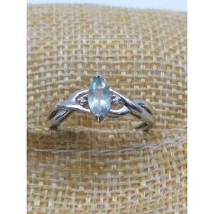 10K White Gold Blue Topaz diamond ring sz 7.25 Estate jewelry collection